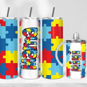 Mini paquete de mamá sin costuras para autismo, taza para beber de 12 oz, vaso de 20 oz, mamá y yo png, mini taza para beber, envoltura para vaso de sublimación de madre e hija