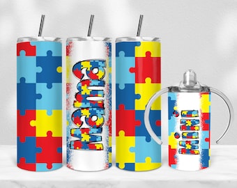 Autism Seamless Mama Mini Bundle, 12 oz sippy cup, 20 oz tumbler, mama and me png, mini sippy cup, Mom Daughter Sublimation Tumbler Wrap