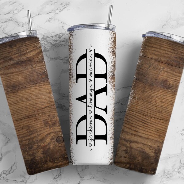 Wood Dad Tumbler Wrap, Naadloze Tumbler voor papa, 20oz Tumbler ontwerp, Vaderdag Tumbler, Man Tumbler, Split Add Kids Names PNG