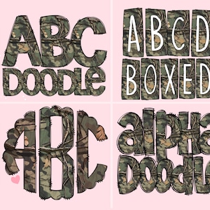 Pacote de letras Mega Doodle Camo Hunt, conjunto de alfabeto, letras de clip art, pacotes de monogramas Doodle PNG