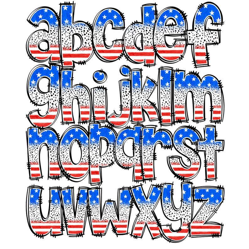 4th July USA Flag Doodle Letters Alphabet Bundle With Matching CLIP ART ...