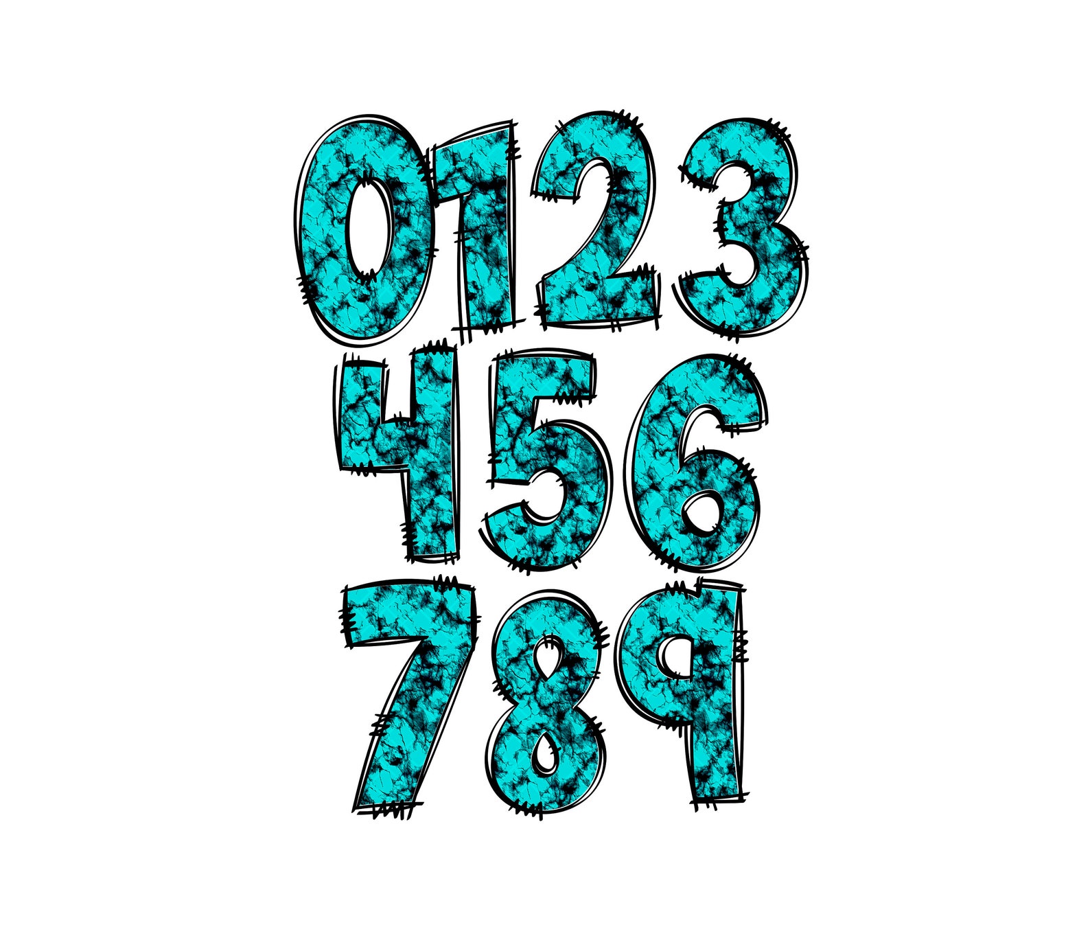 Turquoise Wester Alphabet Letters PNG Bundle, Country Rock Doodle ...