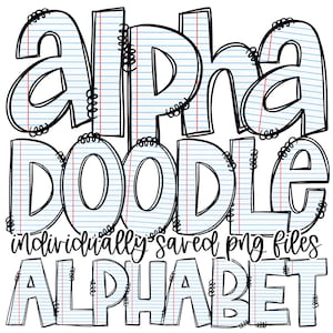 Paper Teacher Doodle letters, Back to School, Hand Drawn Doodle Alpha Bundle Patterned Numbers & Alphabet Doodle Set Sublimation Font PNG,