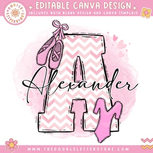 EDITABLE Ballet Doodle Letter, CANVA TEMPLATE, Make your Own Name, Personalise Custom Name Design for Girls who love Gymnastics Dance png