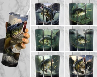 Bass Tumbler Bundle, Fishing Tumbler Wraps for 20 oz Sublimation Tumbler Bundle for Men, Fathers Day Fish Photography PNG