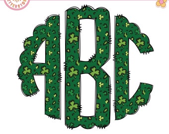 St Patricks Day Green Cloverleaf Monogram Doodle Letters, Make your Own, Cloverleaf Monogram Alphabet Initials Alphaset PNG Instant Download