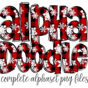 Letras de rabisco xadrez de Natal, pacote alfa de rabisco desenhado à mão, fonte de sublimação PNG, números e alfabeto padronizados,