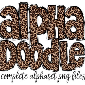 Leopard Print Doodle letters, Hand Drawn Doodle Alpha Bundle, Sublimation Font PNG, Patterned Numbers & Alphabet,