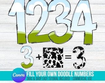 Fill your own Doodle NUMBERS on CANVA with Commercial Use Allowed. Drag and Drop Alphaset Alphabet Letters PNG Editable Canva Frame Designs