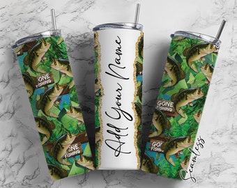 Gone Fishing Add Your Own Name, 20oz Sublimation Tumbler Designs, Skinny Tumbler Wraps Template - 70 PATTERN