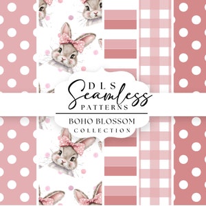 Easter Bunny Rabbits Watercolor Seamless Paper, Repeating Pattern, Digital Papers Collection, Commercial Fabric, Pastel Retro Background PNG