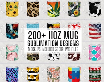 200+ 11 oz Mug Sublimation Designs MEGA BUNDLE, 11oz Plain Mug Sublimation Template for 11oz Mugs, Sublimation Files, Cup Designs Designs,