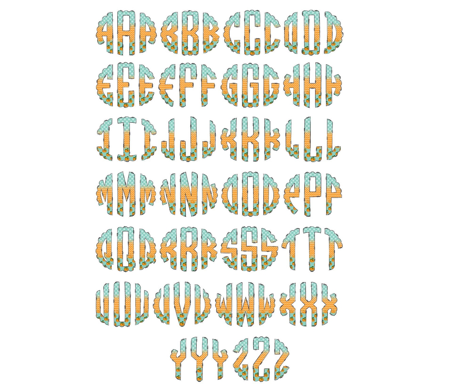 Fall Monogram K Fall Monogram Letters, Digital Download, Autumn Scalloped Doodle Letter ...