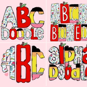 Back to School, Teacher Classroom Bulletin Boards Mega Doodle Letter Bundle, Alphabet Set, Clip Art Letters, Doodle Monogram Bundles PNG