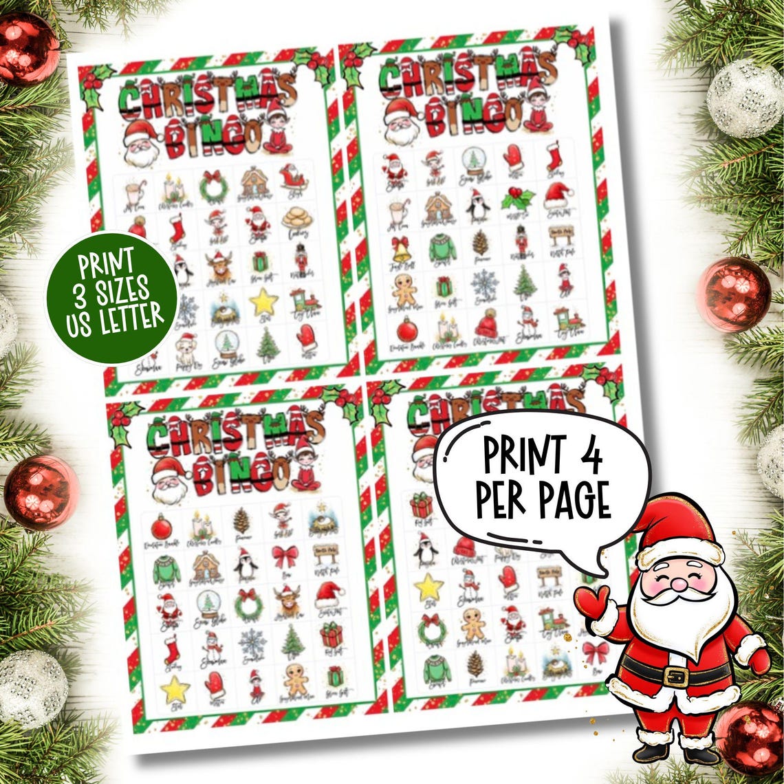 Printable Christmas Bingo, 100 Christmas Bingo Cards for Kids Christmas ...