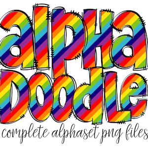 Pacote de letras do alfabeto arco-íris PNG, Doodle de alfabeto colorido brilhante desenhado à mão do arco-íris, desenhos de conjuntos alfa de sublimação PNG