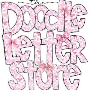 Rosa xadrez arco doodle letras do alfabeto sublimação clipart PNG, coquete estética feminina A-Z alfa conjunto letras com clipart correspondente