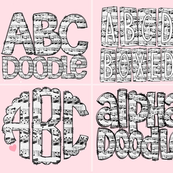Musical Mega Doodle Letter Bundle, Alphabet Set, Clip Art Letters, Doodle Monogram Bundles PNG