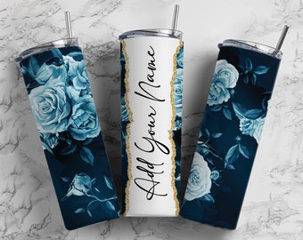 Fleurs Ajoutez votre propre texte Nom Monogramme Sublimation Tumbler Designs Floral - 20 oz Skinny Tumbler Wraps Templates - PNG 20 PATTERN