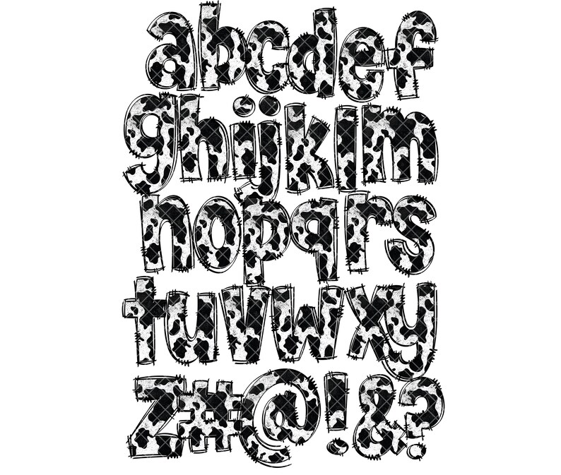 Cow Hide Doodle Letters Cow Print PNG Doodle Letters Hand Etsy