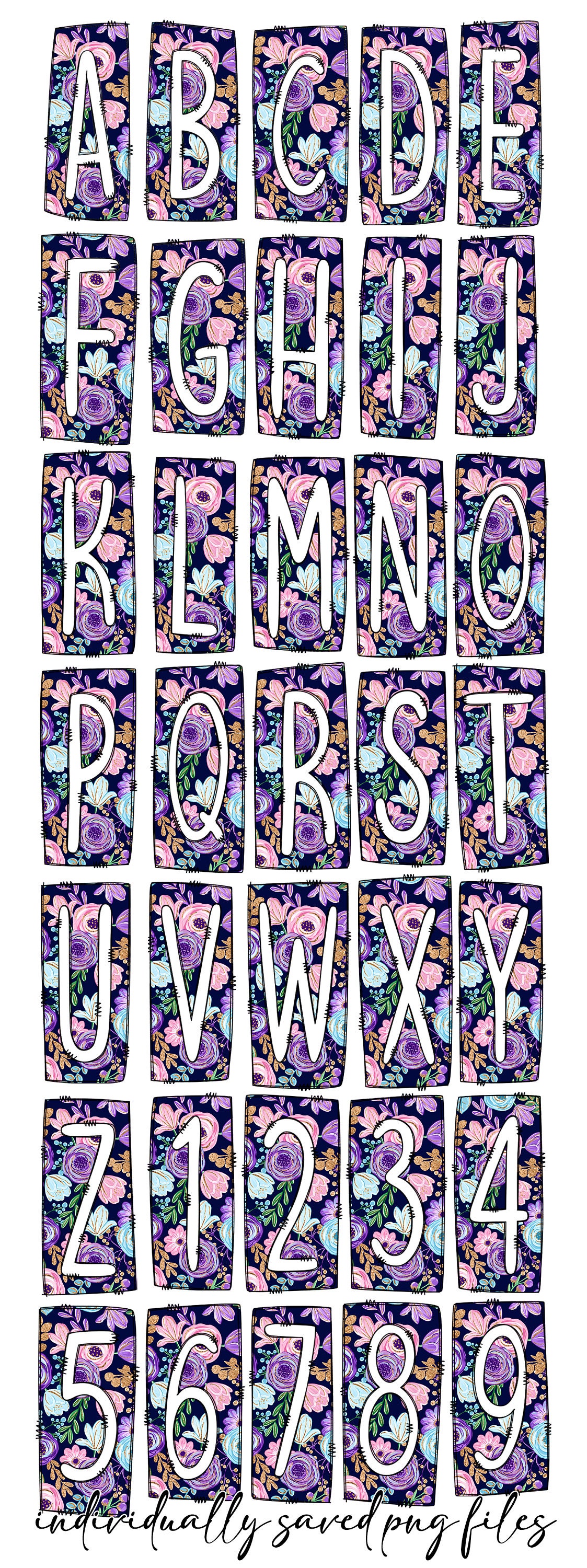Digital Shell Letters Purple Floral Ocean Shells Box Doodle Letters, Western Hand Drawn ...