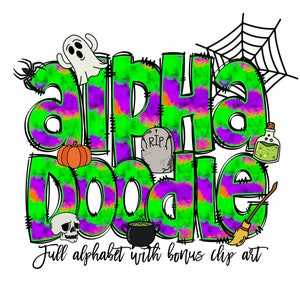 Halloween Doodle letters with Clip Art PNG Files, Make your own Name, Doodle Alpha Bundle, Halloween Clipart Alphabet Doodle Set PNG