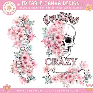 Beautiful Crazy Skull Bundle, Popular Spine Sleeve Sublimation Designs with Floral Accents Sublimation Designs Funny Sassy Mama Shirt PNG