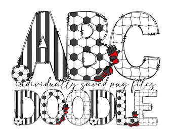 Soccer Alphabet Letters PNG Bundle, Soccer Ball Sports Lover Hand Drawn Doodle, Soccer Sublimation Alpha Set Designs PNG