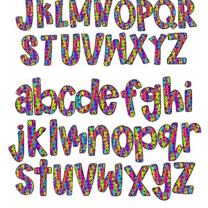 May include: A colorful alphabet and numbers with a black and white heart pattern. The letters and numbers are in a bold, playful font.
