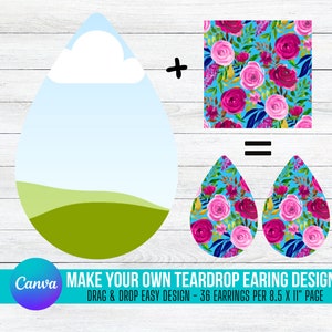 Design your own TEARDROP EARRINGS on CANVA with Commercial Use Allowed. Drag and Drop Sublimation Tempalte - Editable Canva Frame Designs