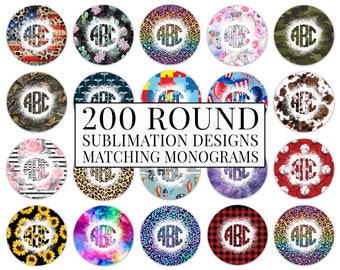 Auto Untersetzer-Bundle mit passenden Monogrammen, Clip Art Design, Lufterfrischer, Schlüsselring Runde Sublimationsdesigns, Auto Untersetzer PNG