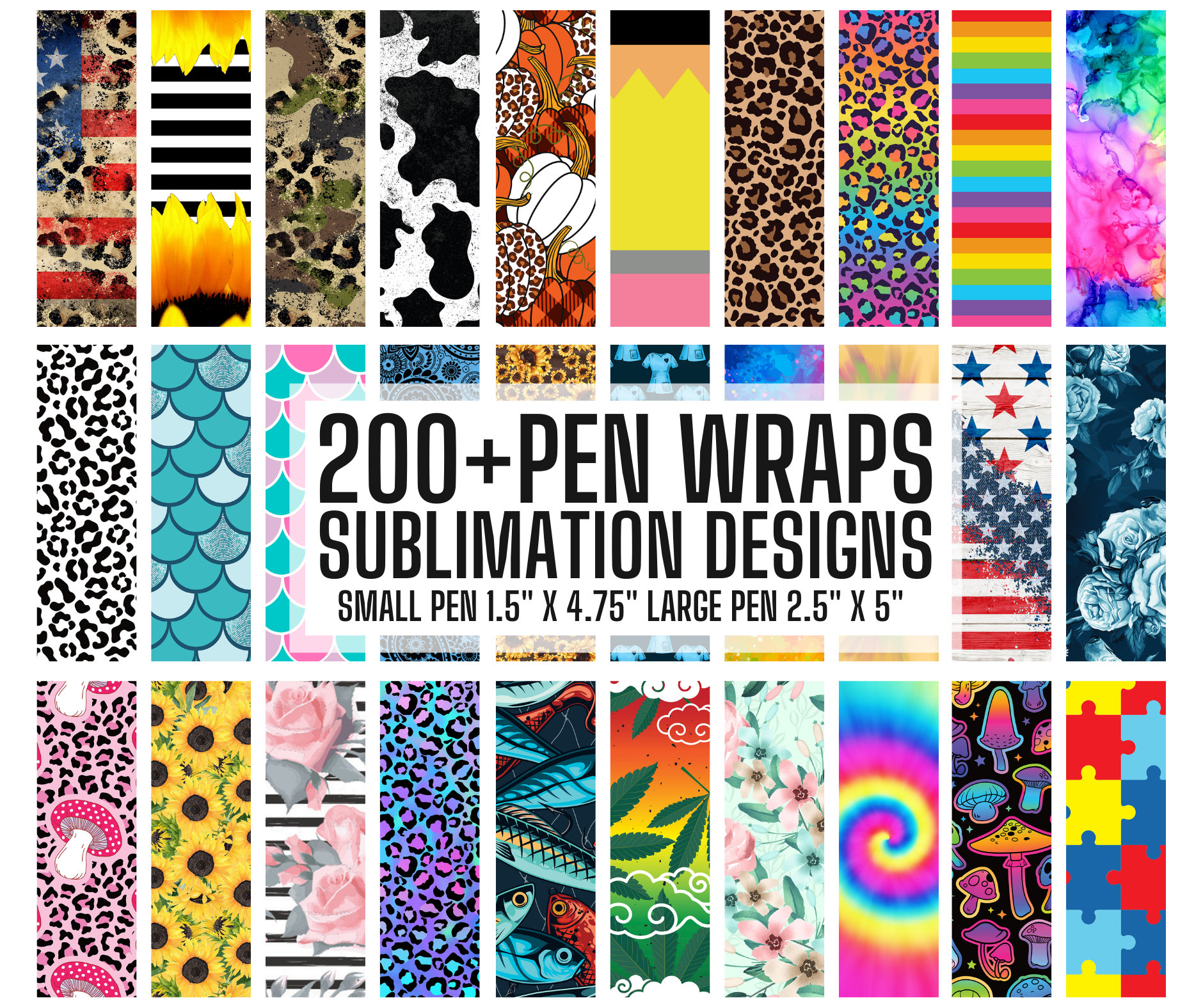 200 PNG Pen Wrap Bundle Pen Wrap Sublimation Designs Pen Etsy