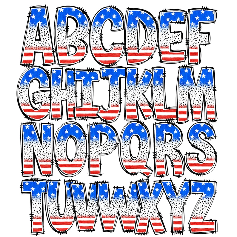 4th July USA Flag Doodle Letters Alphabet Bundle With Matching CLIP ART ...
