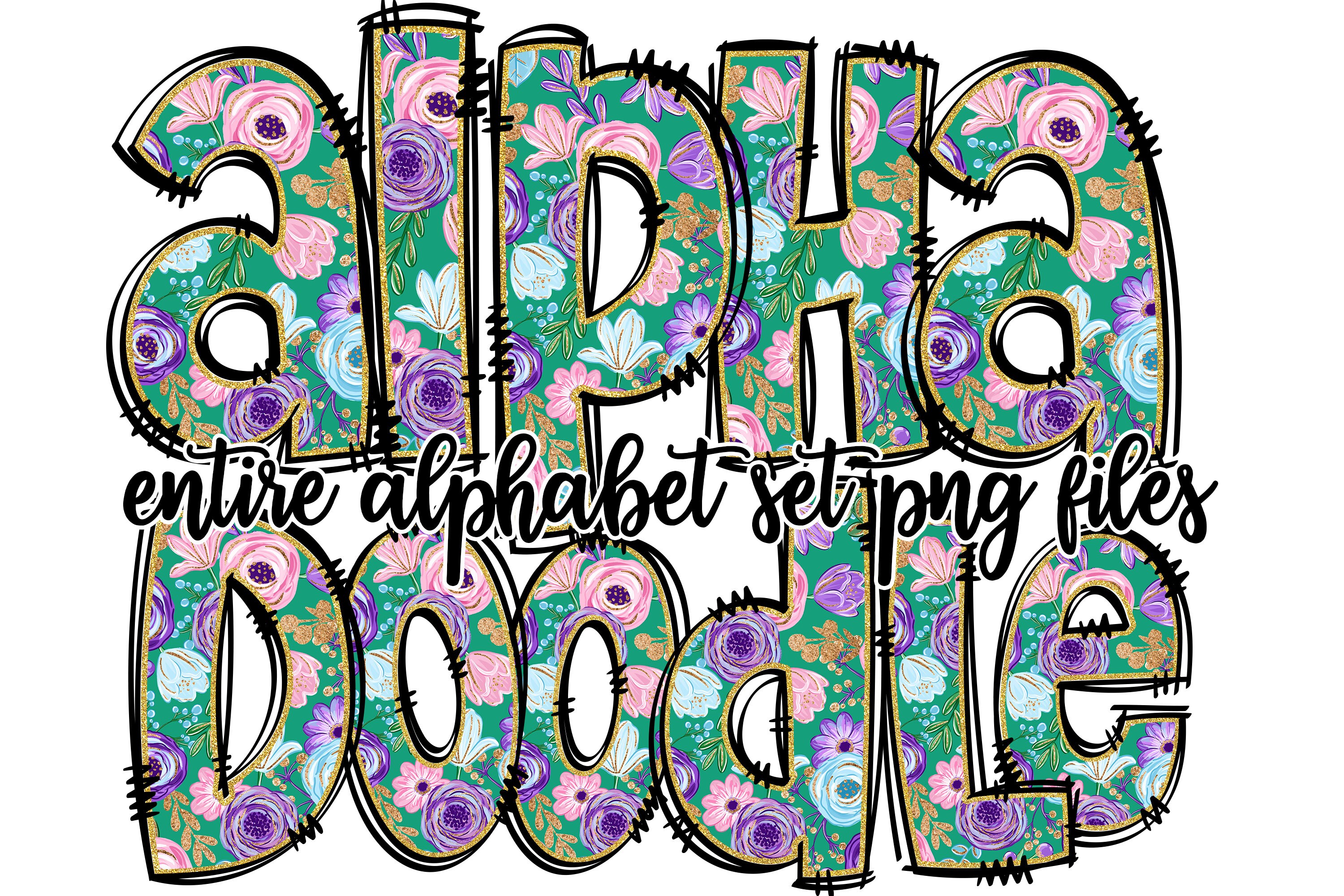 Floral Doodle Alphabet Letters PNG Bundle, Floral Design Hand Drawn ...