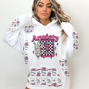 Anxiety Switch Hoodie Bleach Bundle with Design and Matching Sublimation Patches Winter Mental Health Retro Skeleton Mom Skull PNG