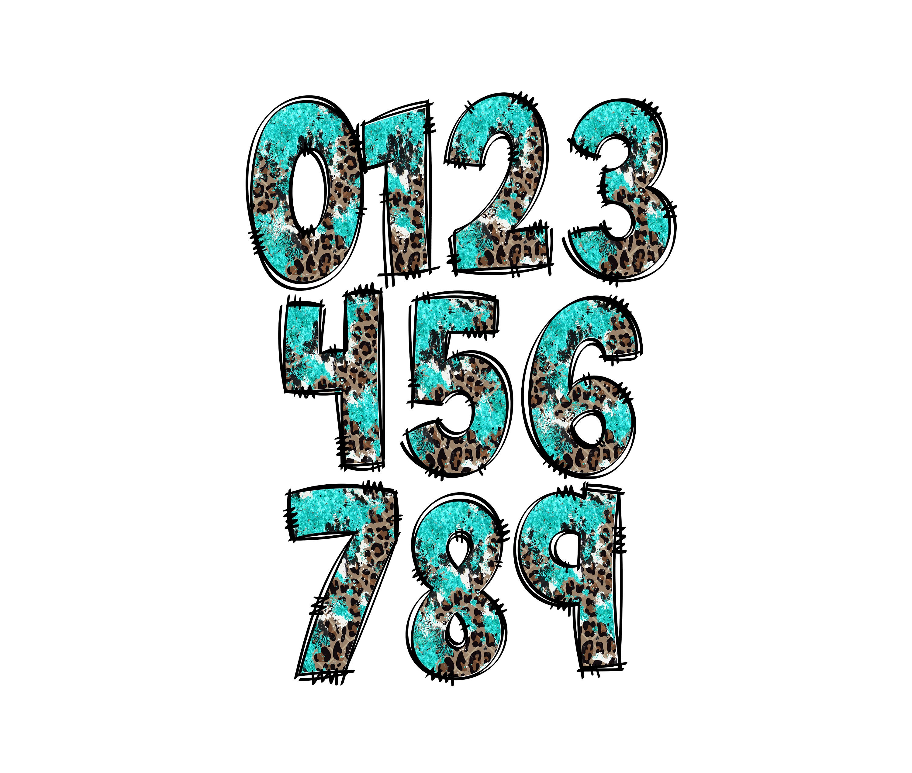 Turquoise Western Alphabet Letters PNG Bundle, Country Leopard Print ...