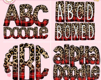 Leopard Plaid Bottom Bleach Mega Doodle Letter Bundle, Alphabet Set, Clip Art Letters, Doodle Monogram Bundles PNG