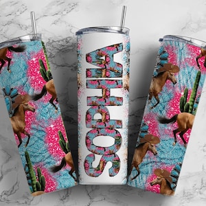 Horse Tumbler + Doodle Letter Set, Add Your Own Name, Cowgirl Barrel Tumbler Design Seamless Country Sublimation Designs, Straight 20oz PNG