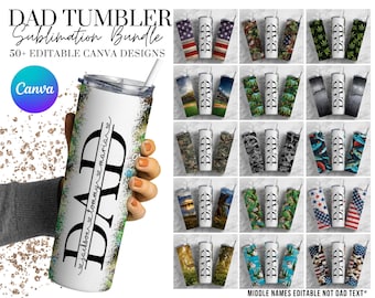 Paquete de 50 diseños de vasos de sublimación de 20 oz, vaso recto, día del padre, Canva, agrega tu propio nombre PNG