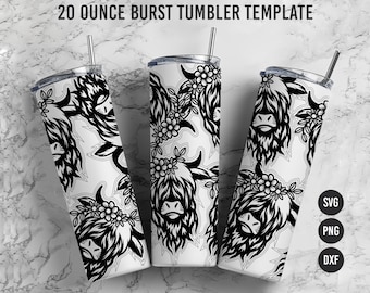 Highland Cow Burst SVG Template, Cow Hide Seamless Burst Template, Peekaboo Designs, Scratch Tape, Glitter Tumbler Designs PNG DXF