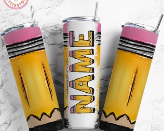 Pencil Teacher Tumbler with Matching Doodle Letters, Add your own name with PNG Pencil Back to School Alphaset Tumbler Wrap