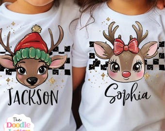 EDITIERBARE Rentier Weihnachten mit Kindernamen Png, Junge Mädchen Weihnachten Png, niedliche Weihnachten Png, Ball Kappe, Kokette Schleife Weihnachten, Feiertage #XM21