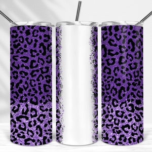 Purple Glitter Leopard Print Tumbler Sublimation Seamless Design - 20oz Skinny Tumbler Wraps Template - PNG - 20oz Straight Tumbler Template