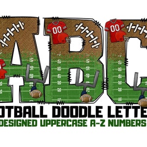 Football Alphabet Letters PNG Bundle, Grid Iron Sports Doodle Letters, Hand Drawn Alphabet Doodle, Sublimation Alpha Set Designs PNG