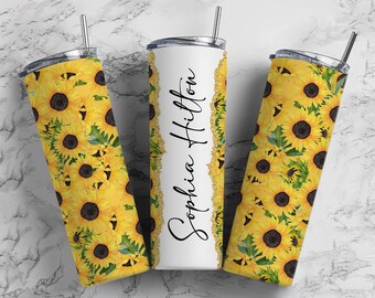 Sonnenblume nahtlos hinzufügen Ihren eigenen Text, Sommer 20 Unzen Sublimation Becher Design, dünne gerade Becher, Blume Floral, digitaler Download PNG