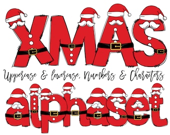 Weihnachten Santa Doodle Buchstaben, Weihnachtsmann Sublimationsschrift, Doodle Alpha Bundle, süße Weihnachtszahlen & Alphabet Doodle Set PNG