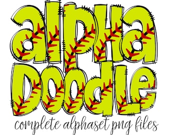 Softball Alphabet Letters PNG Bundle, Soft Ball Sports Doodle Letters, Hand Drawn Alphabet Doodle, Sublimation Alpha Set Designs PNG
