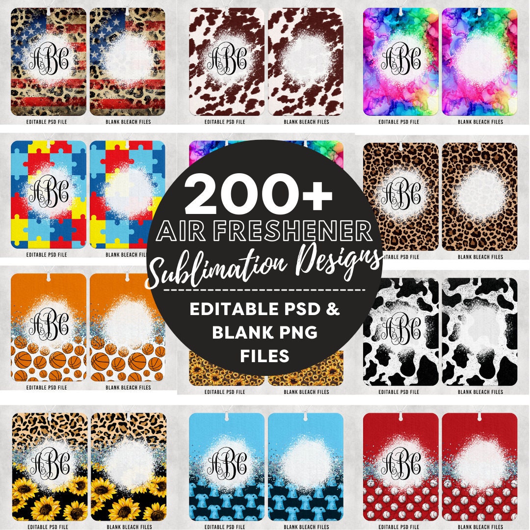 200 Air Freshener & With Editable PSD Monograms, Car Sublimation