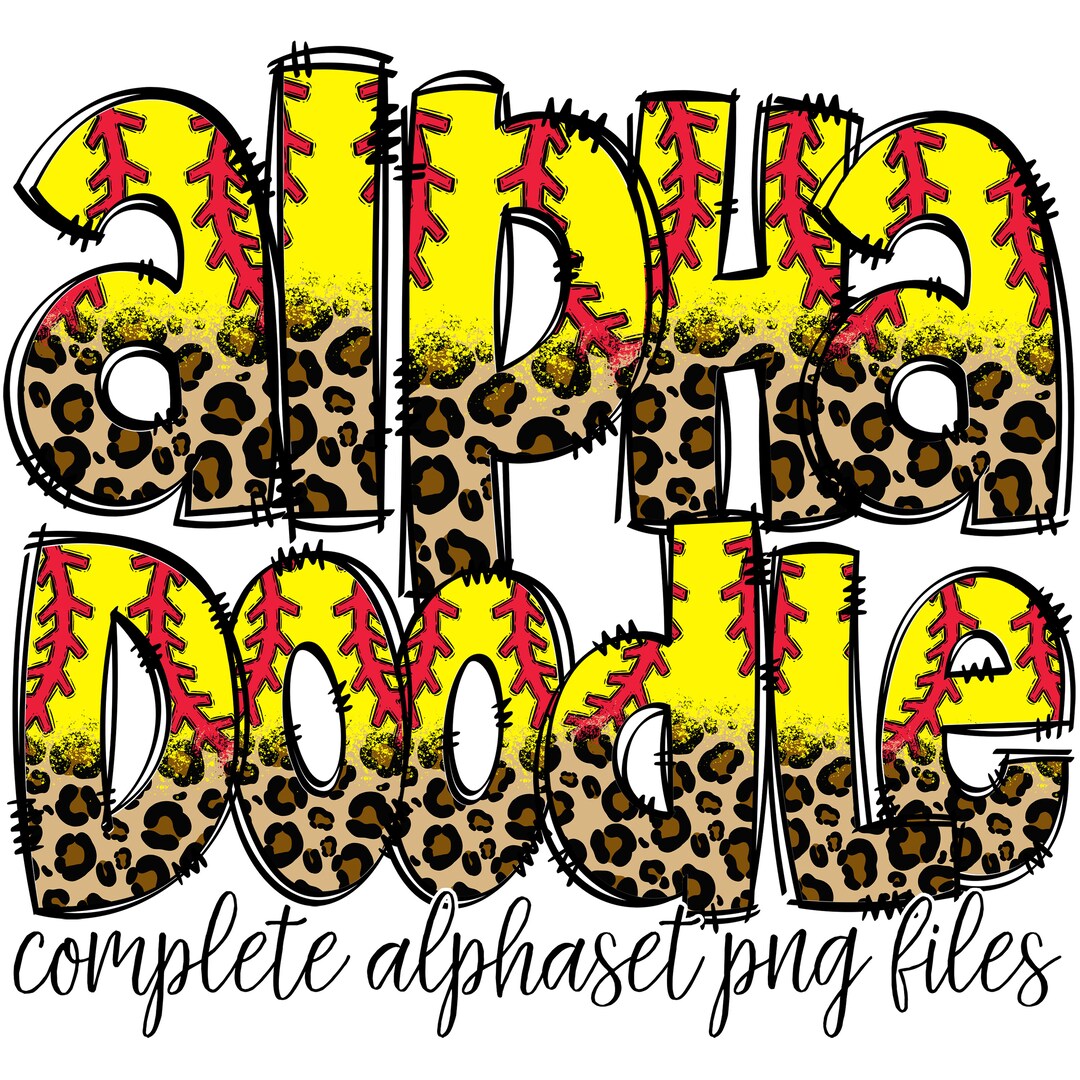 Softball Doodle Letters Bundle, Team Sports Clip Art Digital Design ...