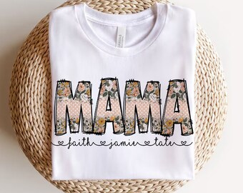 Boho Flowers Floral Mama PNG, Floral Print Mama Design, Boho Spring Mama With Editable Kids Names, Custom Mama PNG, Mother's Day PNG